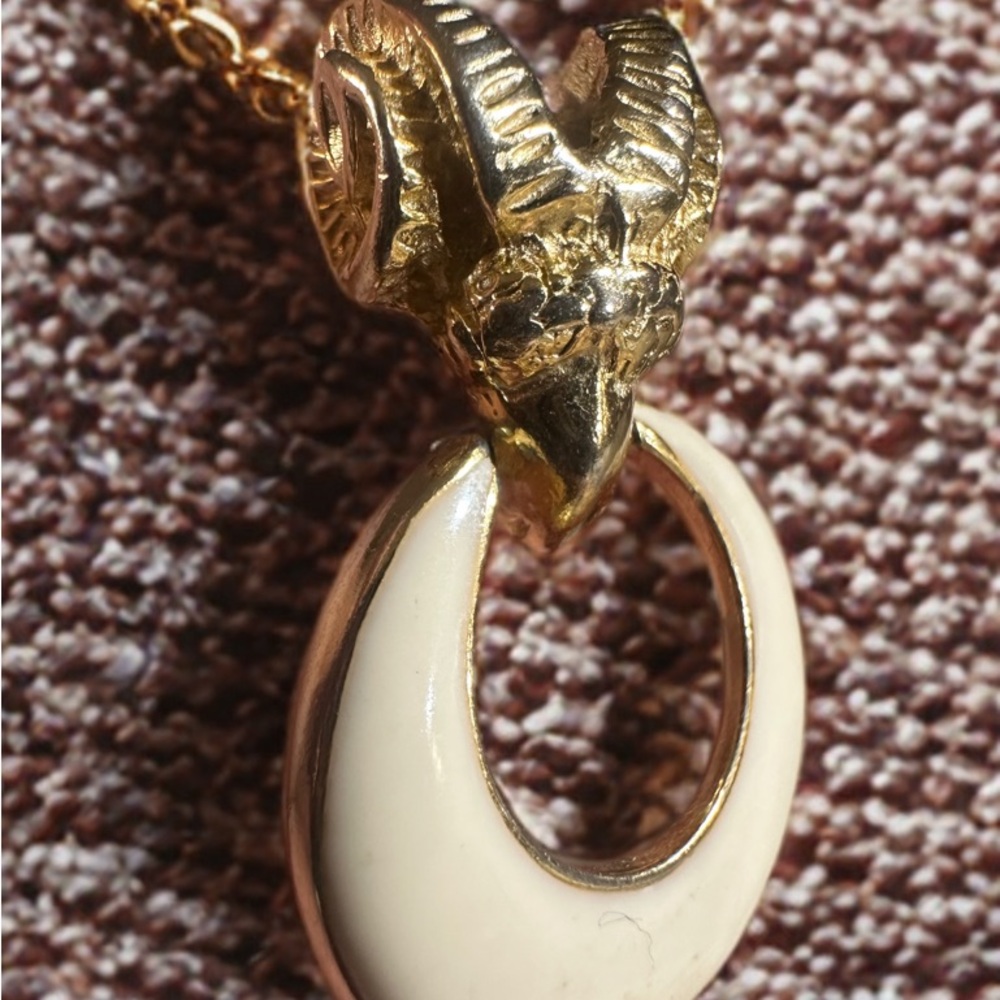Trifari Gold and Cream Ram Necklace